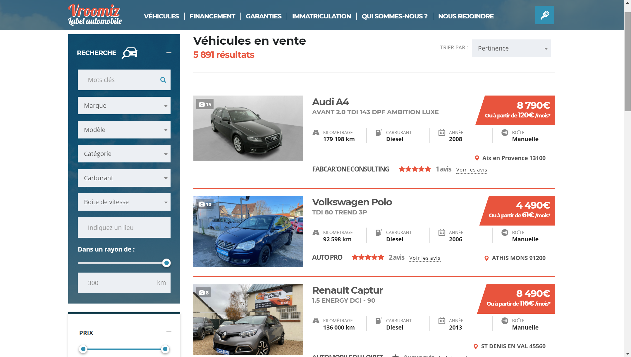 Aperçu du site Vroomiz